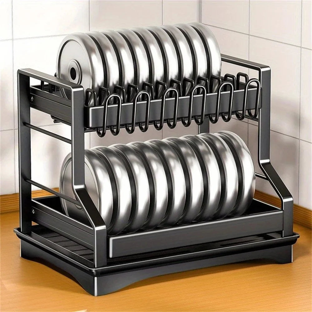 Double Layer Dish Drying Rack – Kitchen Organizer with Utensil & Cup Holder