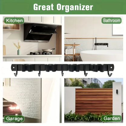 Heavy-Duty Metal Tool Rack with 4 Slots & 5 Hooks – Black