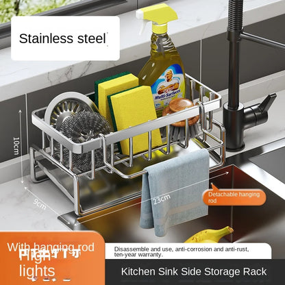 Stainless Steel Sink Caddy – Kitchen Sponge & Dishcloth Drainage Rack