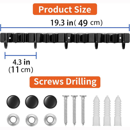 Heavy-Duty Metal Tool Rack with 4 Slots & 5 Hooks – Black