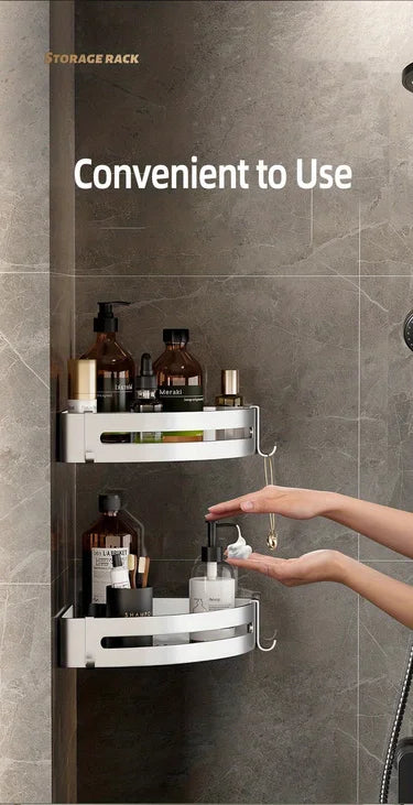 Bathroom Corner Storage Shelf – Wall Mounted Organizer Rack (White)