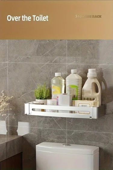 Bathroom Corner Storage Shelf – Wall Mounted Organizer Rack (White)
