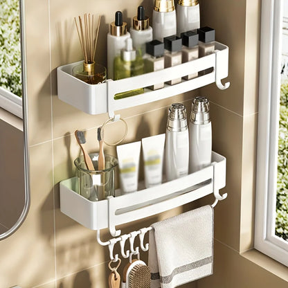 Bathroom Corner Storage Shelf – Wall Mounted Organizer Rack (White)