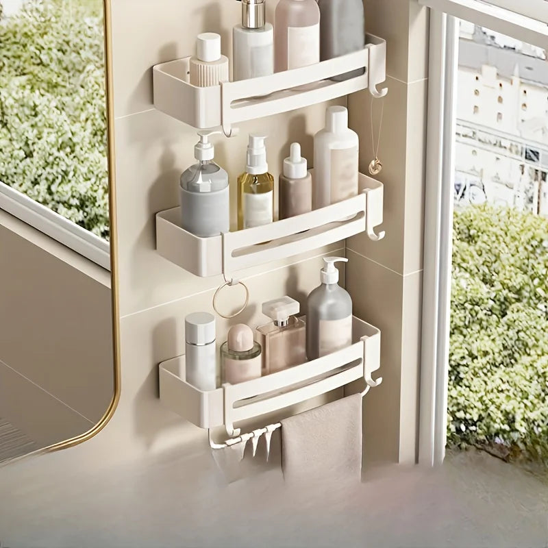 Bathroom Corner Storage Shelf – Wall Mounted Organizer Rack (White)