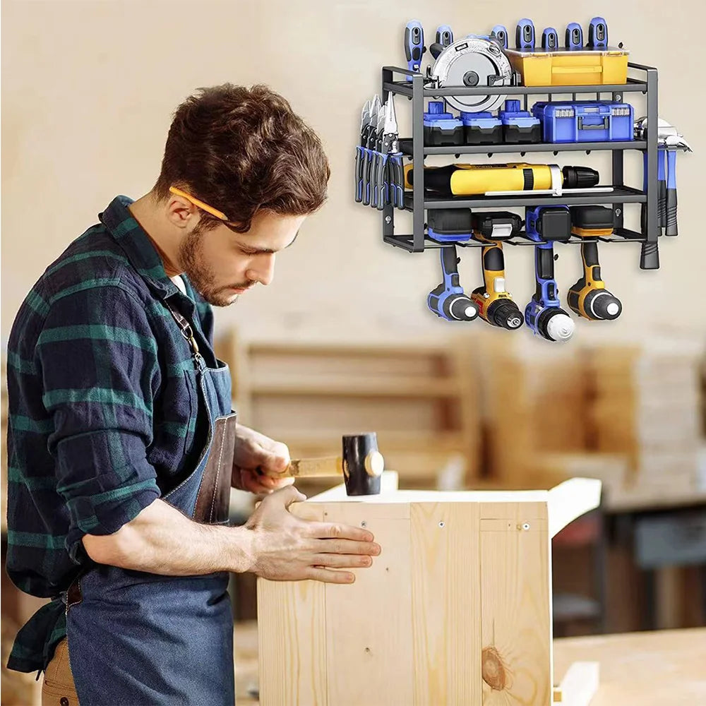 Wall Mounted Power Tool Rack – Electric Drill & Workshop Storage Organizer