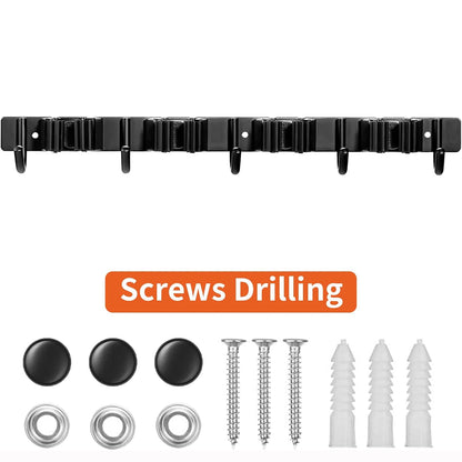 Heavy-Duty Metal Tool Rack with 4 Slots & 5 Hooks – Black