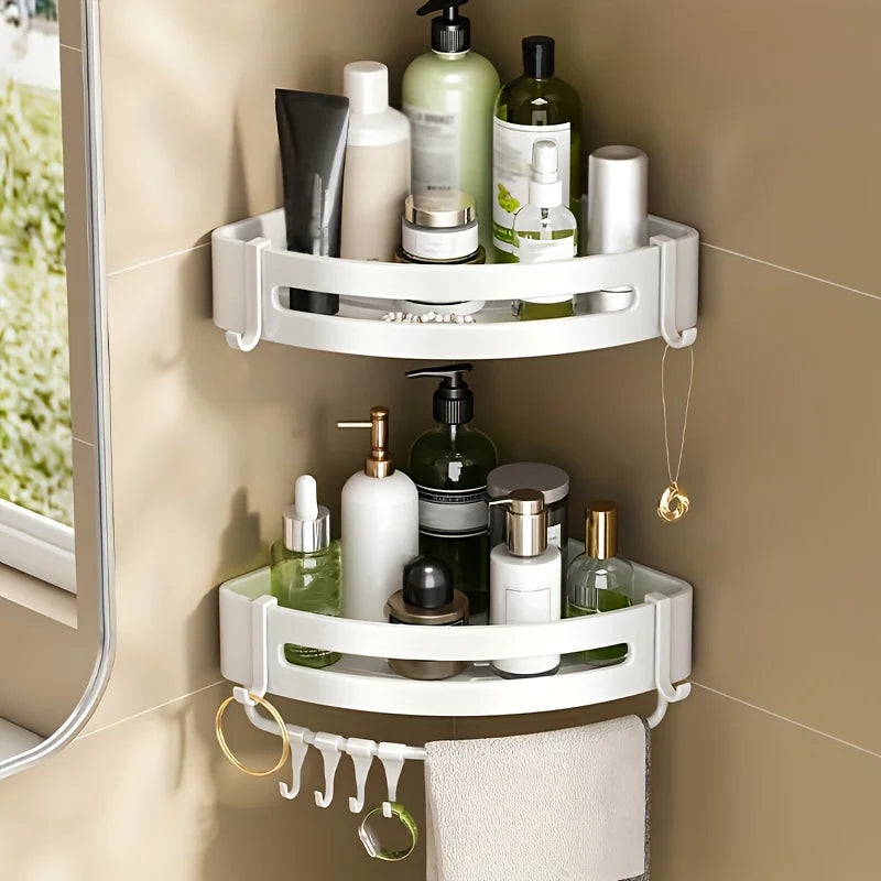Bathroom Corner Storage Shelf – Wall Mounted Organizer Rack (White)