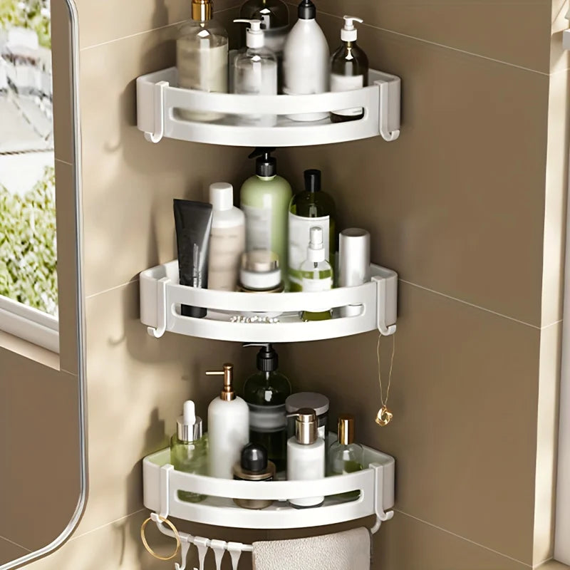 Bathroom Corner Storage Shelf – Wall Mounted Organizer Rack (White)