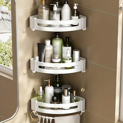 Bathroom Corner Storage Shelf – Wall Mounted Organizer Rack (White)