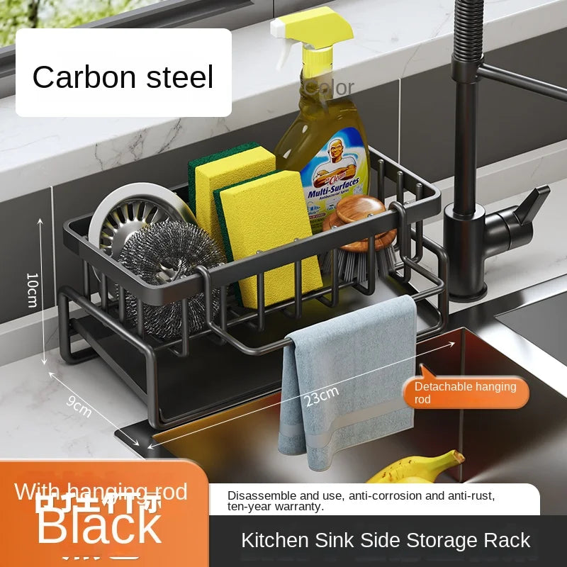 Stainless Steel Sink Caddy – Kitchen Sponge & Dishcloth Drainage Rack