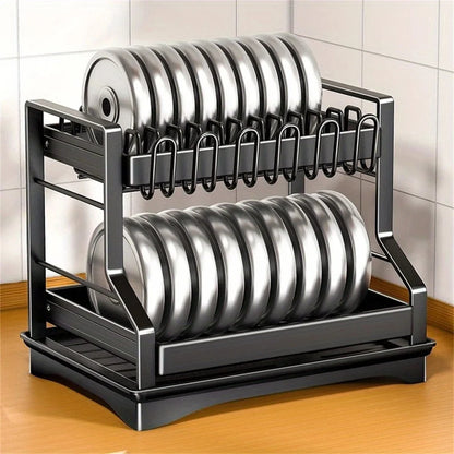 Double Layer Dish Drying Rack – Kitchen Organizer with Utensil & Cup Holder