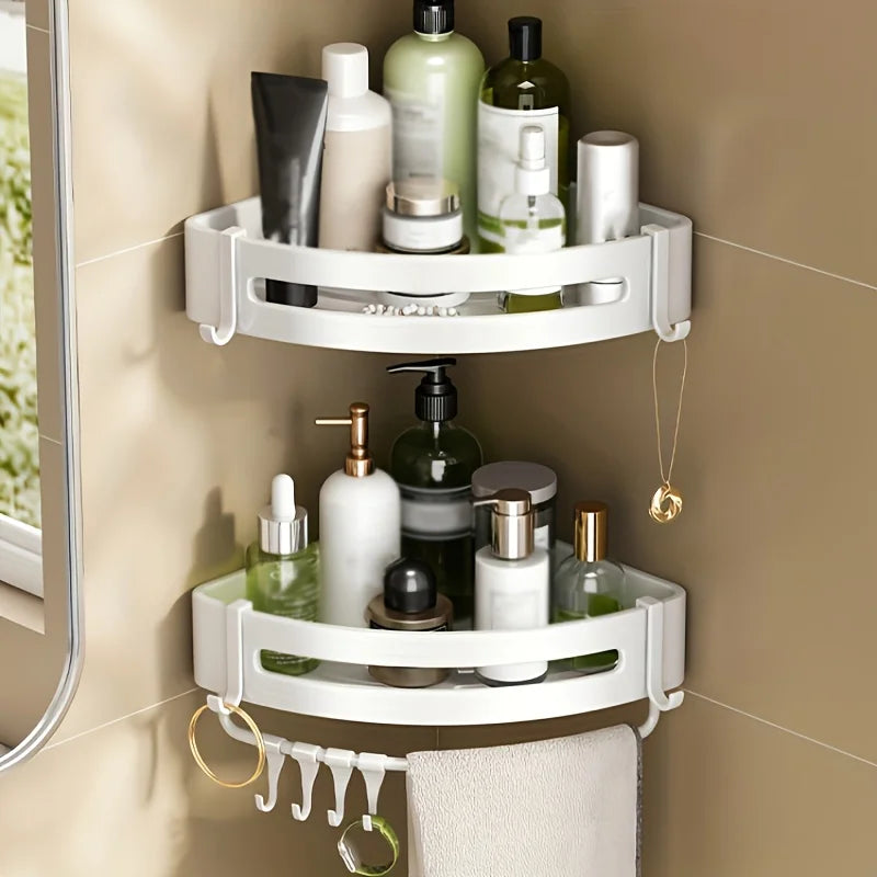 Bathroom Corner Storage Shelf – Wall Mounted Organizer Rack (White)