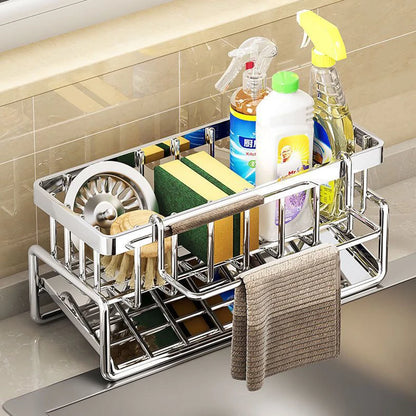 Stainless Steel Sink Caddy – Kitchen Sponge & Dishcloth Drainage Rack