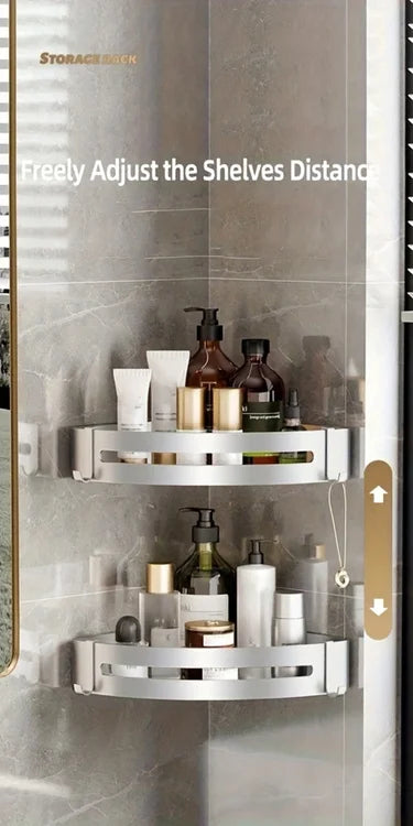 Bathroom Corner Storage Shelf – Wall Mounted Organizer Rack (White)