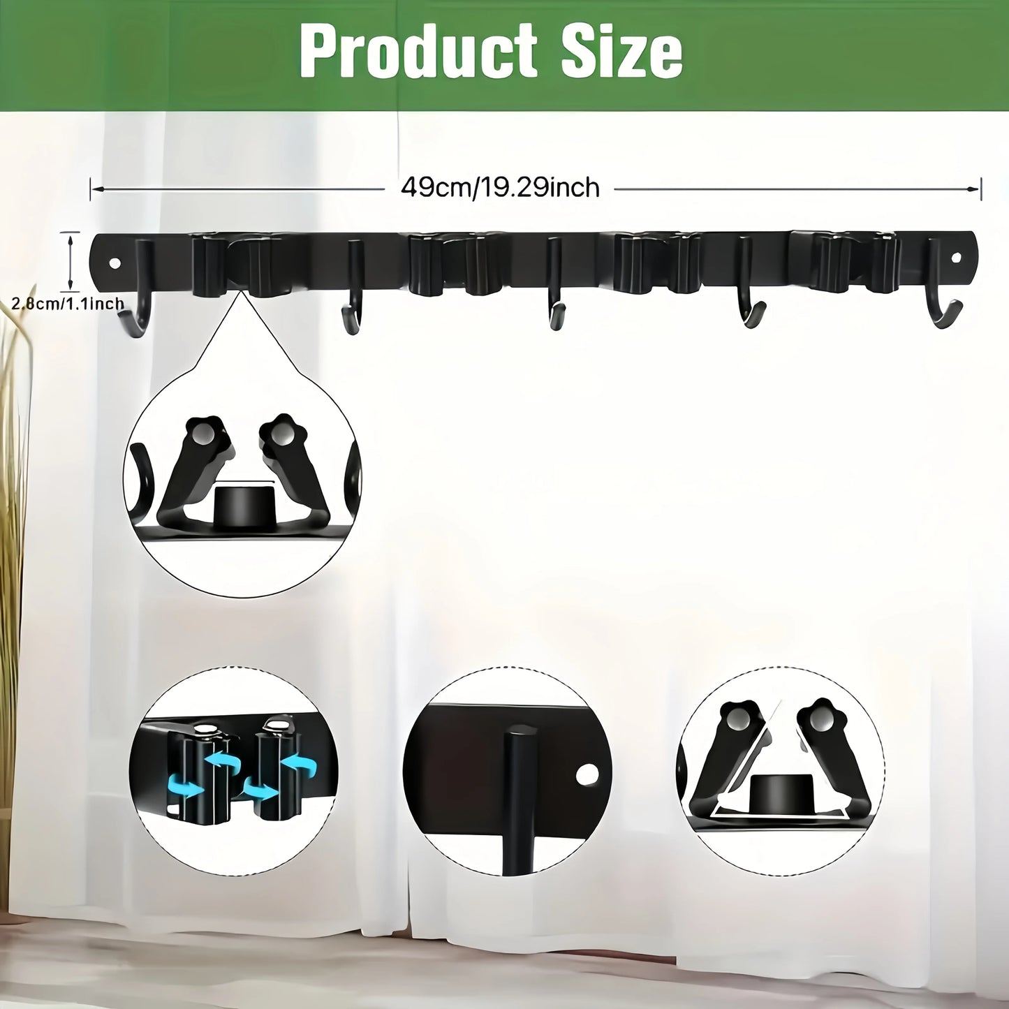 Heavy-Duty Metal Tool Rack with 4 Slots & 5 Hooks – Black