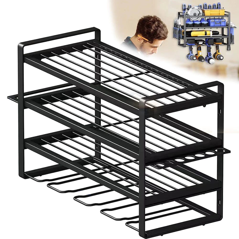 Wall Mounted Power Tool Rack – Electric Drill & Workshop Storage Organizer