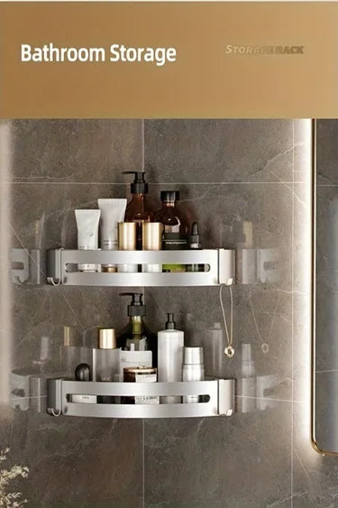 Bathroom Corner Storage Shelf – Wall Mounted Organizer Rack (White)
