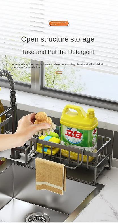 Stainless Steel Sink Caddy – Kitchen Sponge & Dishcloth Drainage Rack