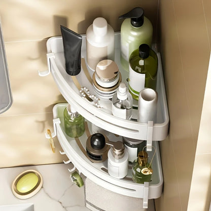Bathroom Corner Storage Shelf – Wall Mounted Organizer Rack (White)