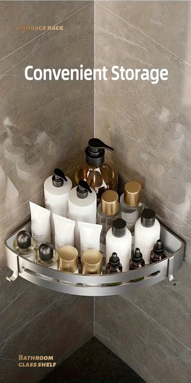 Bathroom Corner Storage Shelf – Wall Mounted Organizer Rack (White)