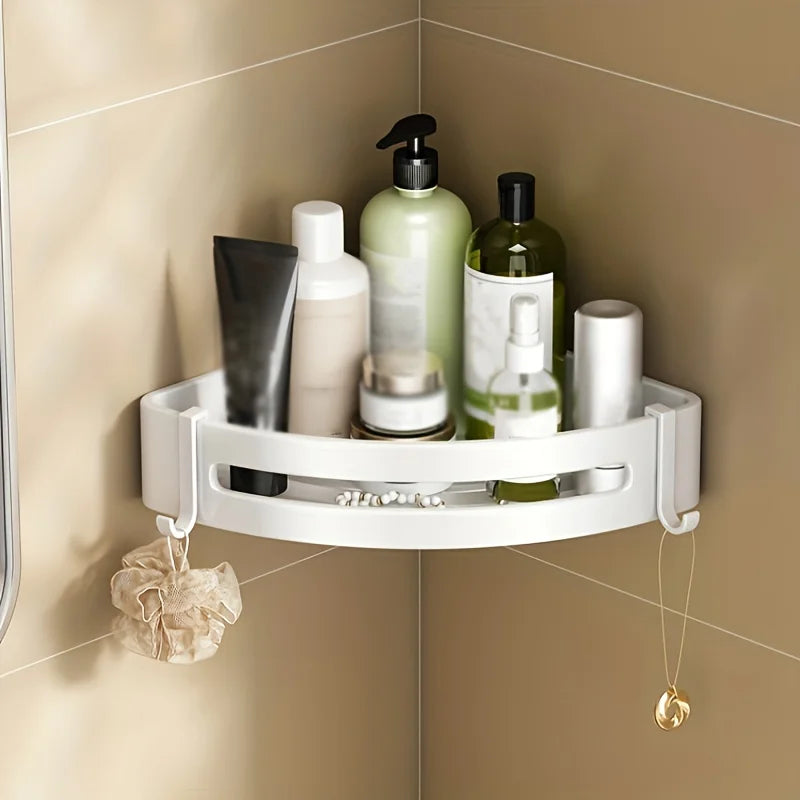 Bathroom Corner Storage Shelf – Wall Mounted Organizer Rack (White)