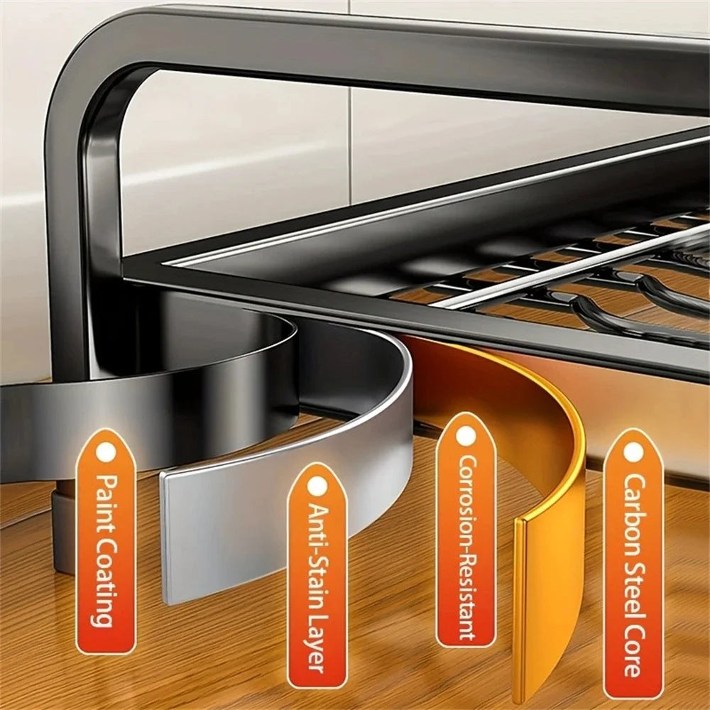 Double Layer Dish Drying Rack – Kitchen Organizer with Utensil & Cup Holder