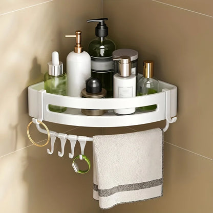 Bathroom Corner Storage Shelf – Wall Mounted Organizer Rack (White)