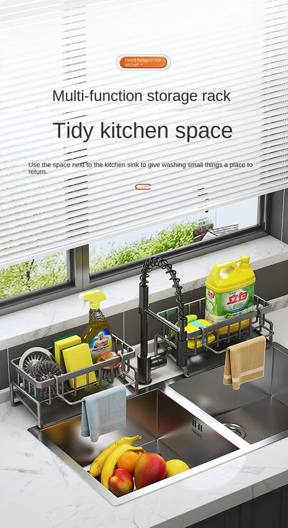 Stainless Steel Sink Caddy – Kitchen Sponge & Dishcloth Drainage Rack