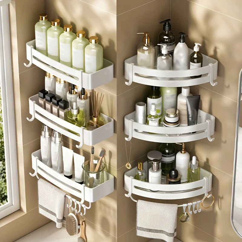 Bathroom Corner Storage Shelf – Wall Mounted Organizer Rack (White)