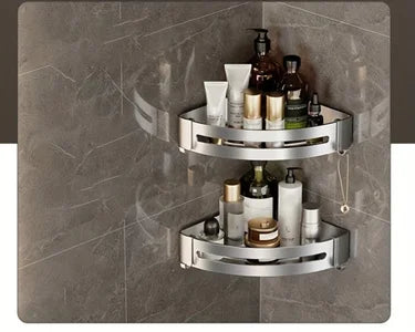 Bathroom Corner Storage Shelf – Wall Mounted Organizer Rack (White)