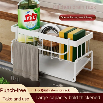 Stainless Steel Sink Caddy – Kitchen Sponge & Dishcloth Drainage Rack