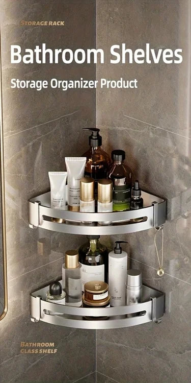 Bathroom Corner Storage Shelf – Wall Mounted Organizer Rack (White)